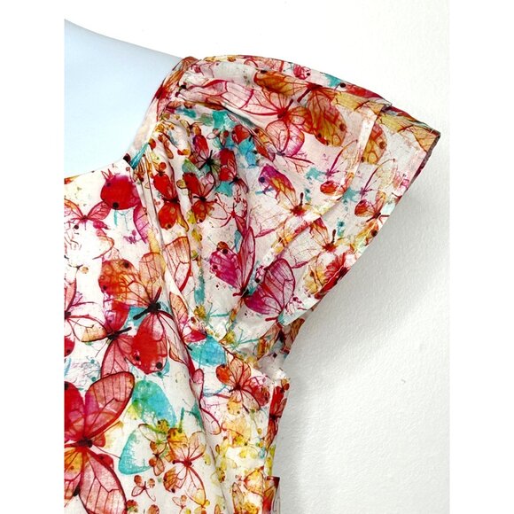 Pastourelle NYC Girls’ Dress 6 Butterfly Print Fit Flare Ruffle Cap Sleeve Ties - Picture 7 of 16